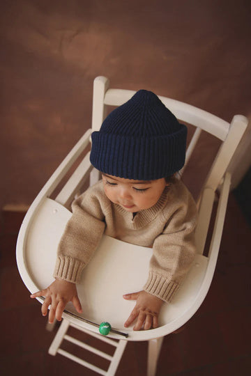 beanie fonzie - blue - hvid